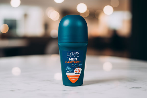 مام رول ضد تعریق آقایان انرژی برست هیدرودرم روی سطح مرمر سفید