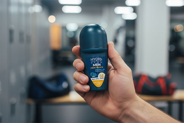 دئودورانت من آی بلک هیدرودرم در دست یک مرد