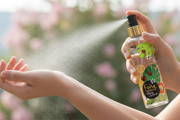 بادی اسپلش زنانه فیری میست شون در حال اسپری شدن روی پوست