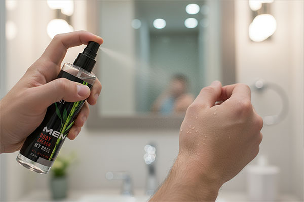 اسپری کردن بادی اسپلش مای باس شون روی مچ دست