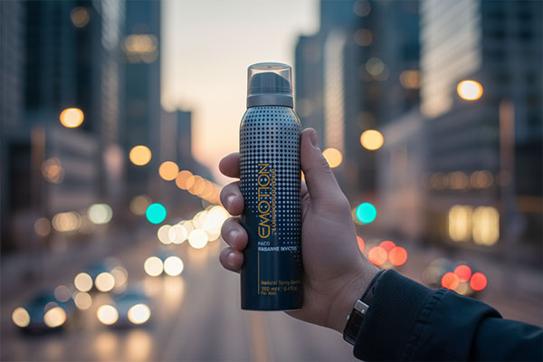 اسپری مردانه رابان اینویکتوس ایموشن در دست مرد