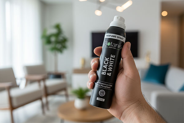اسپری خوشبو کننده بلک اند وایت بوتانیس در دست مرد