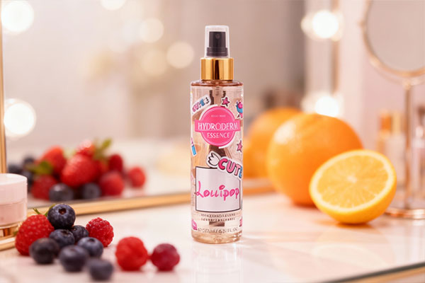 بادی اسپلش لولی پاپ هیدرودرم روی میز آرایش با میوه‌های تازه