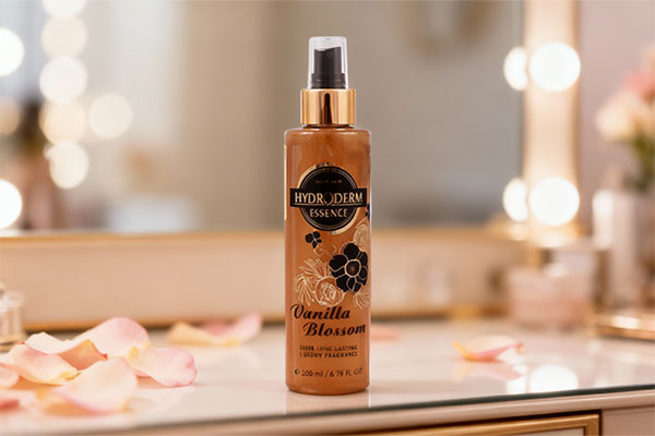 بادی اسپلش اکلیلی وانیلا بلاسم هیدرودرم روی میز آرایش