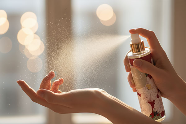 استفاده از اسپری بادی اسپلش ولوت رز آی پلاس روی پوست