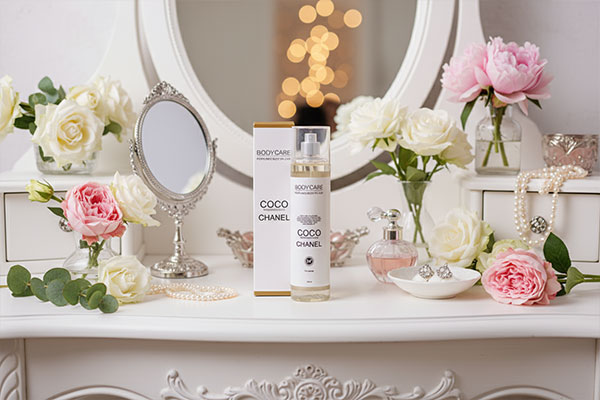 بادی اسپلش مادمازل بادی کر در کنار گل‌های تازه