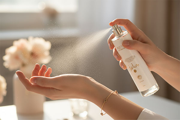 بادی اسپلش زنانه جادور بادی کر در حال اسپری شدن روی پوست