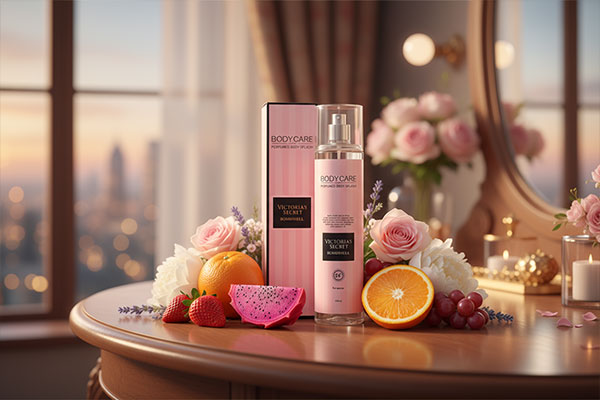 بادی اسپلش زنانه بادی کر کنار میوه‌ها و گل‌ها