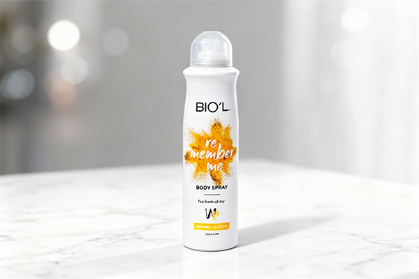 اسپری بدن زنانه ریممبر می بیول روی سطح مرمر سفید