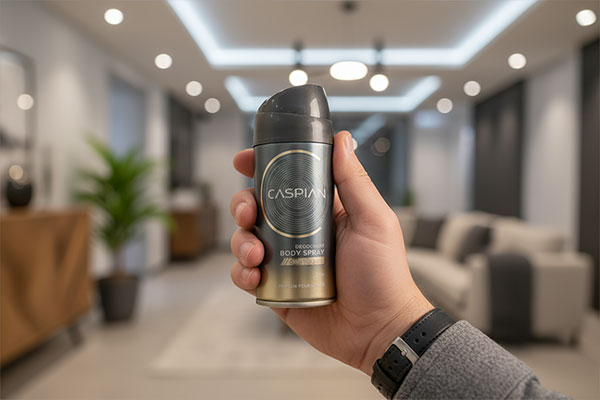 اسپری Drift Wood کاسپین در دست مرد