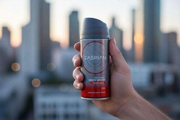 اسپری خوشبوکننده Invincible کاسپین در دست مردانه
