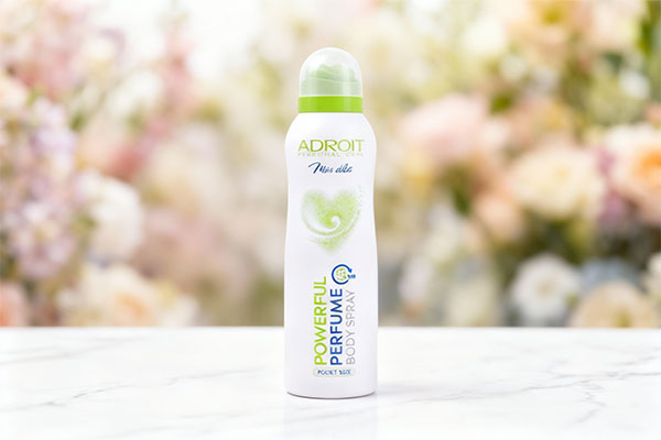 اسپری بدن زنانه میس اکلت آدرویت روی سطح مرمر سفید