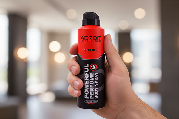 اسپری بدن مردانه رد کربن آدرویت در دست مرد