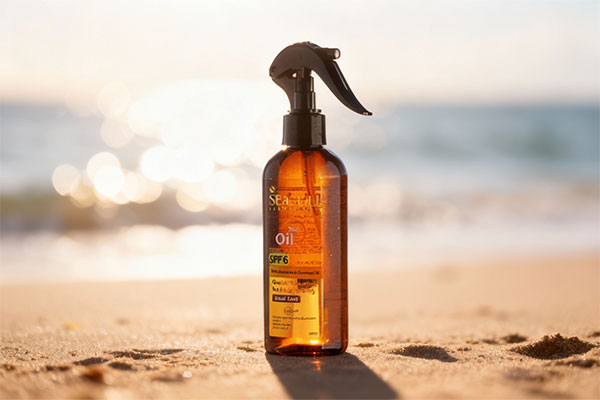 روغن برنزه کننده سی گل SPF6 روی پوست در آفتاب