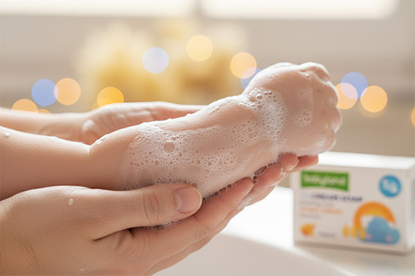 شستشوی پوست کودک با صابون کرمی جوانه گندم بیبی لند