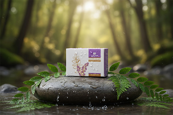 صابون روشن کننده پوست مدیلن در کنار عناصر طبیعی