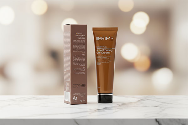 ژل کرم برنزه کننده پریم روی سطح مرمر سفید