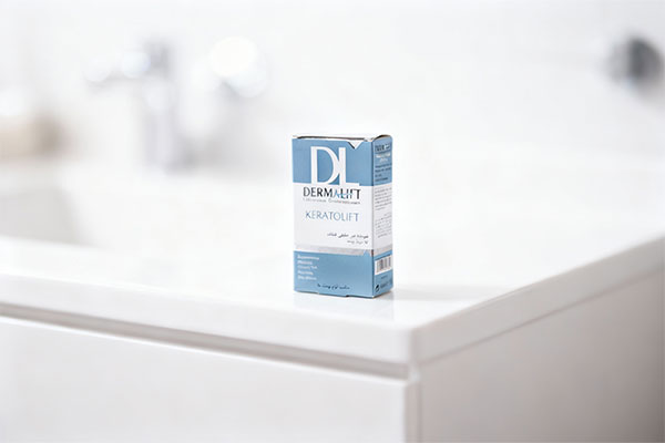 پن شفاف لایه بردار کراتولیفت درمالیفت روی پیشخوان حمام