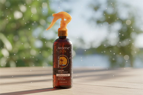 روغن آفتاب برنزه کننده آردن روی پوست در نور آفتاب