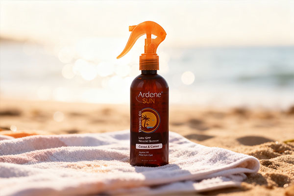 روغن آفتاب برنزه کننده آردن در کنار ساحل