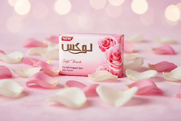صابون گل رز لوکس با گلبرگهای رز روی سطح صورتی