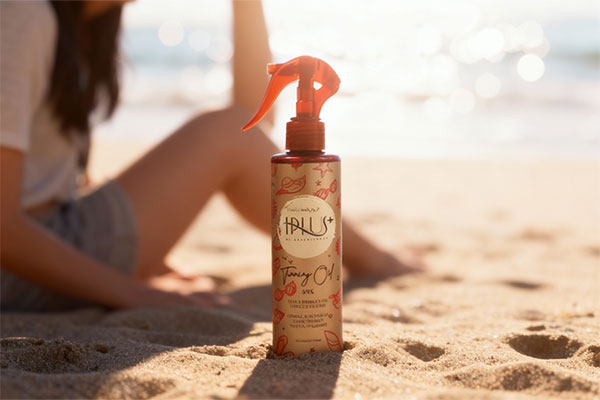 روغن آفتاب آی پلاس روی ساحل آفتابی