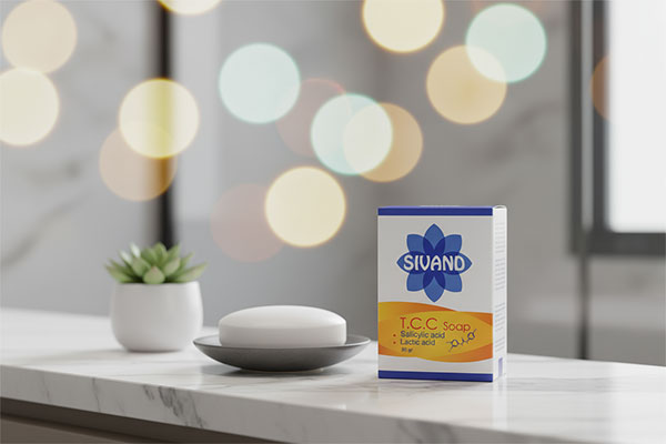 صابون ضد جوش تی سی سی سیوند روی پیشخوان حمام