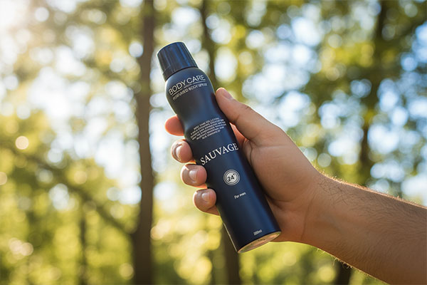 اسپری ساواج بادی کر در دست مرد در فضای باز