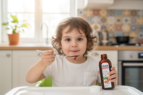 کودک در حال مصرف شربت فرومین کیندر