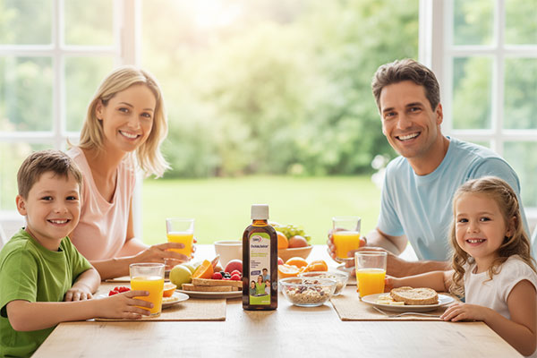 خانواده‌ای سالم با شربت استئوجویس یوروویتال