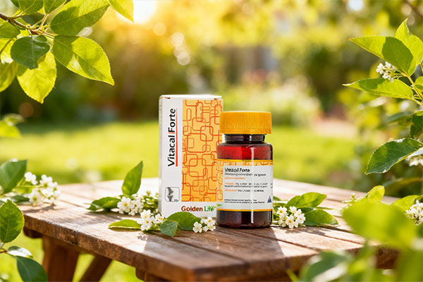 قرص ویتاکل فورت گلدن لایف در کنار عناصر طبیعی