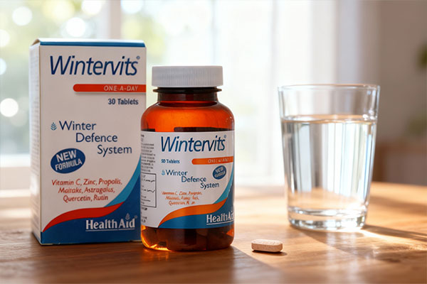 تصویر قرص وینترویتس کنار لیوان آب