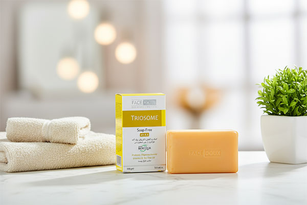 پن تریوزوم فیس دوکس روی پیشخوان حمام