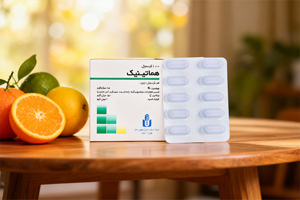 کپسول هماتینیک ایران دارو کنار میوههای غنی از ویتامین C
