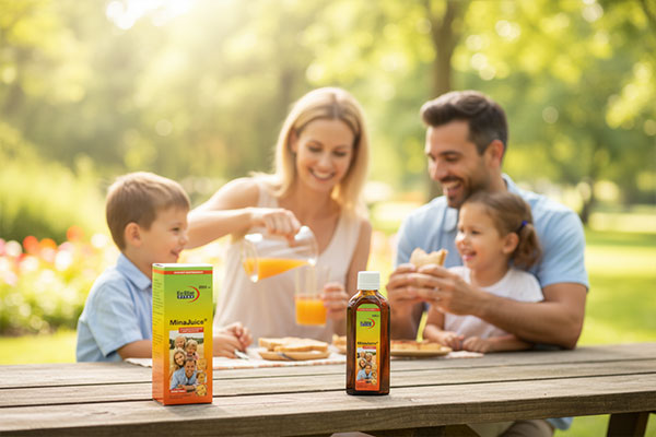 خانواده و شربت مینا جویس یوروویتال در طبیعت