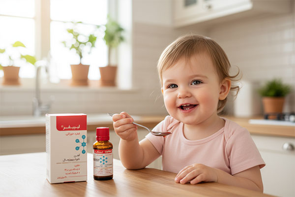 کودک در حال مصرف قطره لیپیفر با طعم شیر