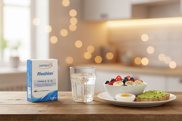 قرص ریوابیون سنتروویت کنار صبحانه سالم