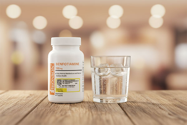 کپسول بنفوتیامین 150 برونسون کنار لیوان آب