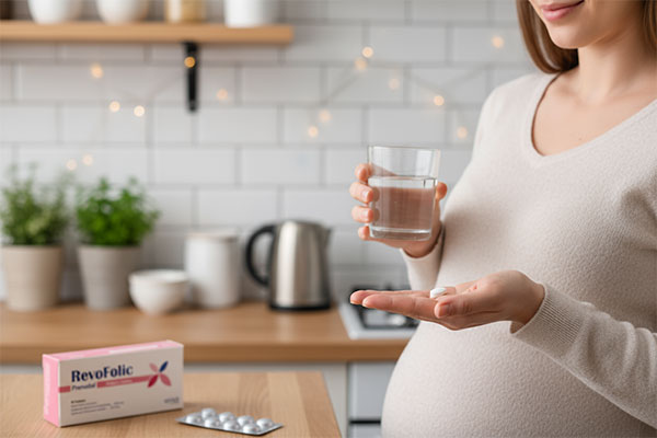 بانوی باردار با مکمل روفولیک پریناتال در دست