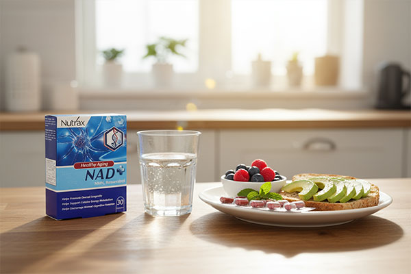 کپسول قرص NAD نوتراکس کنار صبحانه سالم