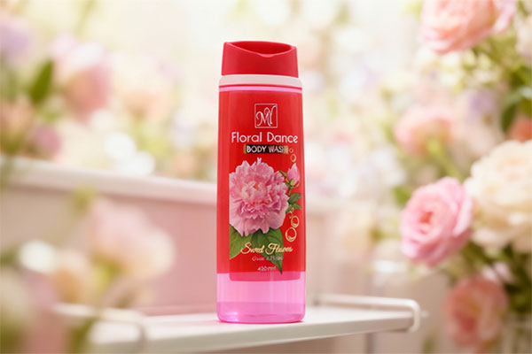 شامپو بدن فلورال دنس مای روی قفسه حمام