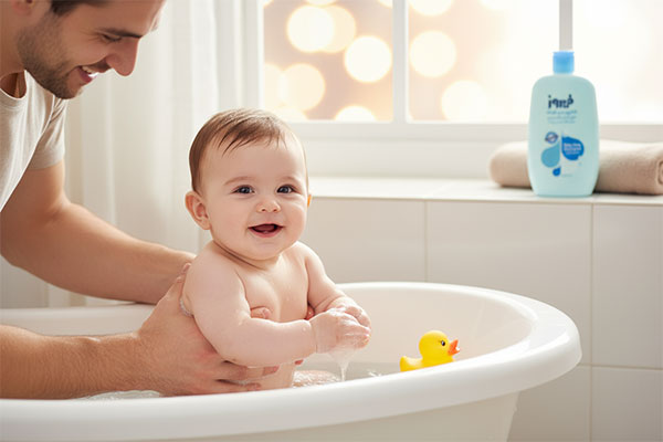 شامپو بدن کودک گوار و گلیسیرین فیروز در حمام کودک