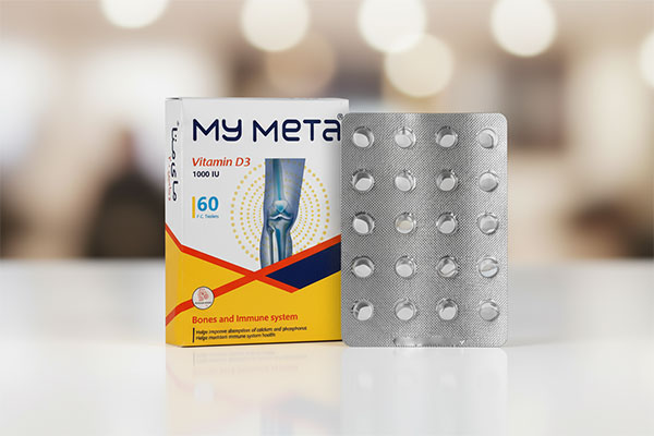بستهبندی قرص ویتامین D3 1000 مای متا