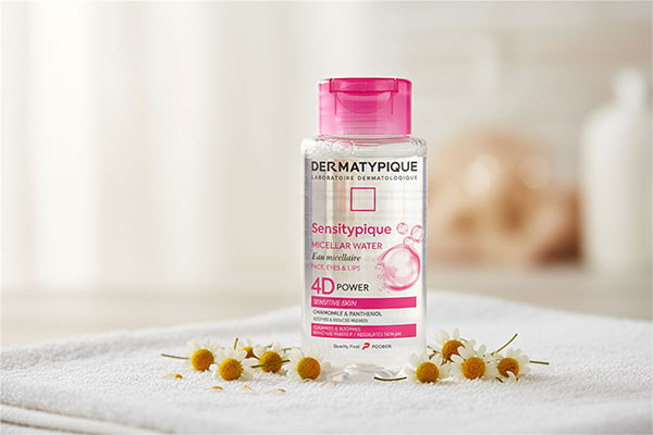 میسلار واتر پوست حساس درماتیپیک روی حوله سفید