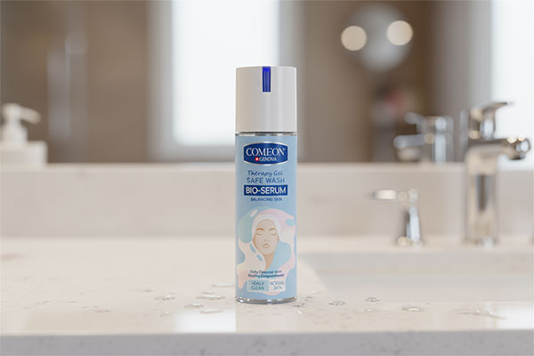 بایو سرم پوست معمولی کامان روی پیشخوان سفید