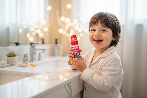 دهانشویه کودک لبوبو میسویک در دست کودک