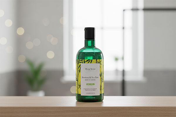 شامپو بدن پوست چرب دیپ سنس روی قفسه حمام