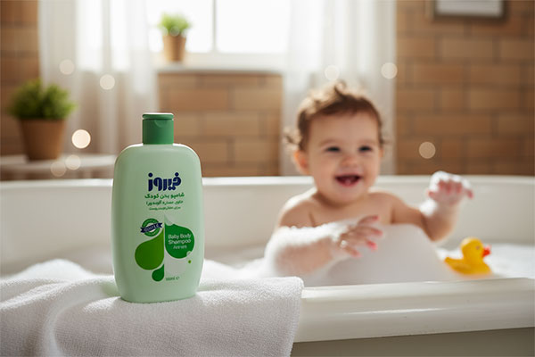 شامپو بدن بچه آلوئه ورا فیروز در حمام کودک