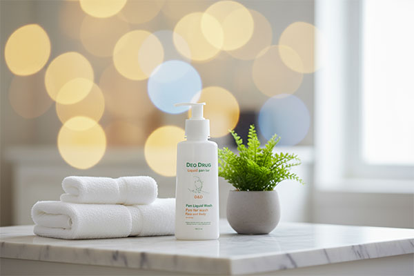 ژل شوینده اسید لاکتیک دئودراگ روی پیشخوان حمام