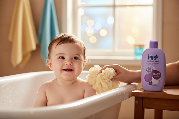 شستشوی کودک با شامپو بدن اسطوخودوس فیروز